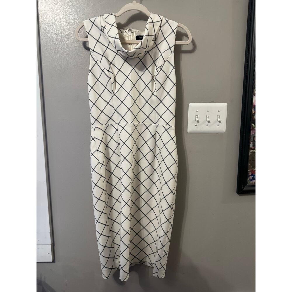 Women's White House Black Market Sheath Dress Sz6 Black/White Asymmetrical Grid